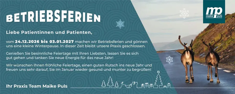 Hinweis auf die Betriebsferien der Praxis vom 24. Dezember 2026 bis 3. Januar 2027
