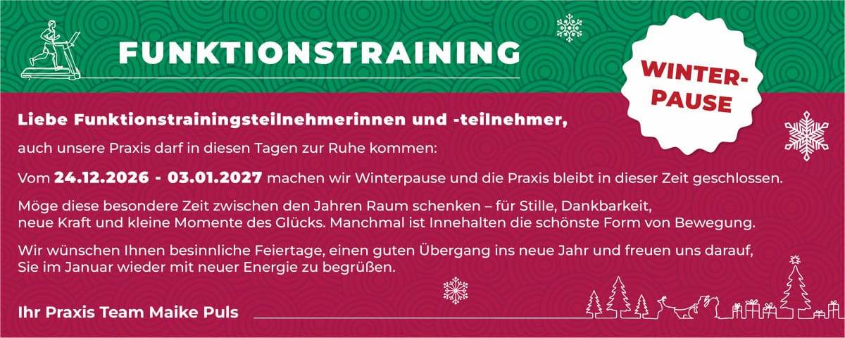 Hinweis zur Winterpause beim Funktionstraining vom 24. Dezember 2026 bis 3. Januar 2027