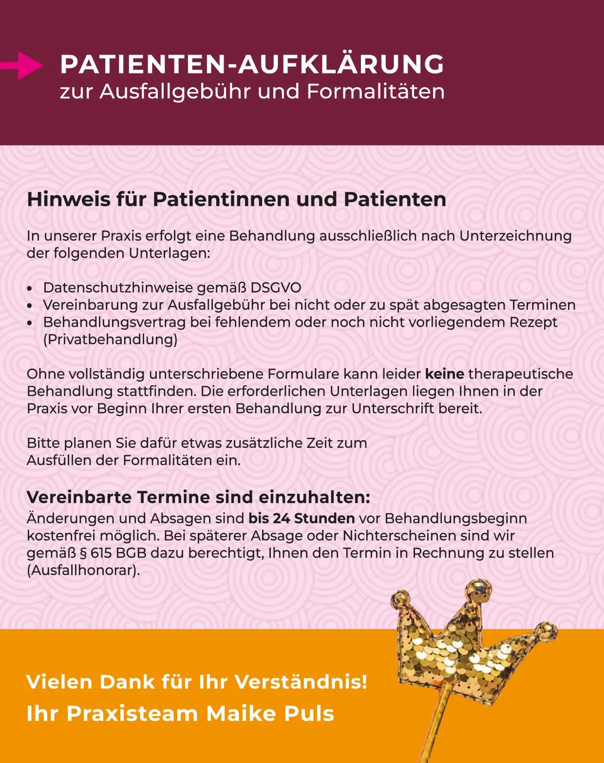 Vorderseite unseres Infoflyers: Formalitäten kurz und verständlich.